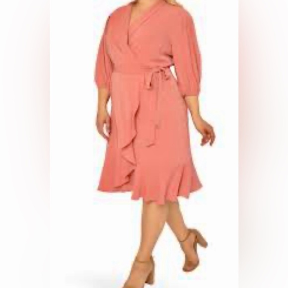 Standard Dusty Pink Ruffle Wrap Dress 3X NWT - Picture 2 of 5